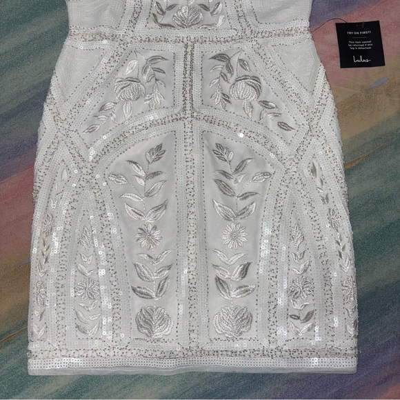 Lulus Spread Your Shine White Sequin Embroidered Bodycon Dress size M NwT - Picture 5 of 11